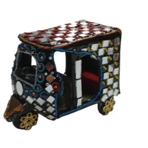 Decorative Mirror Work Rickshaw (L-10cm, W-5cm, H-7.5cm)