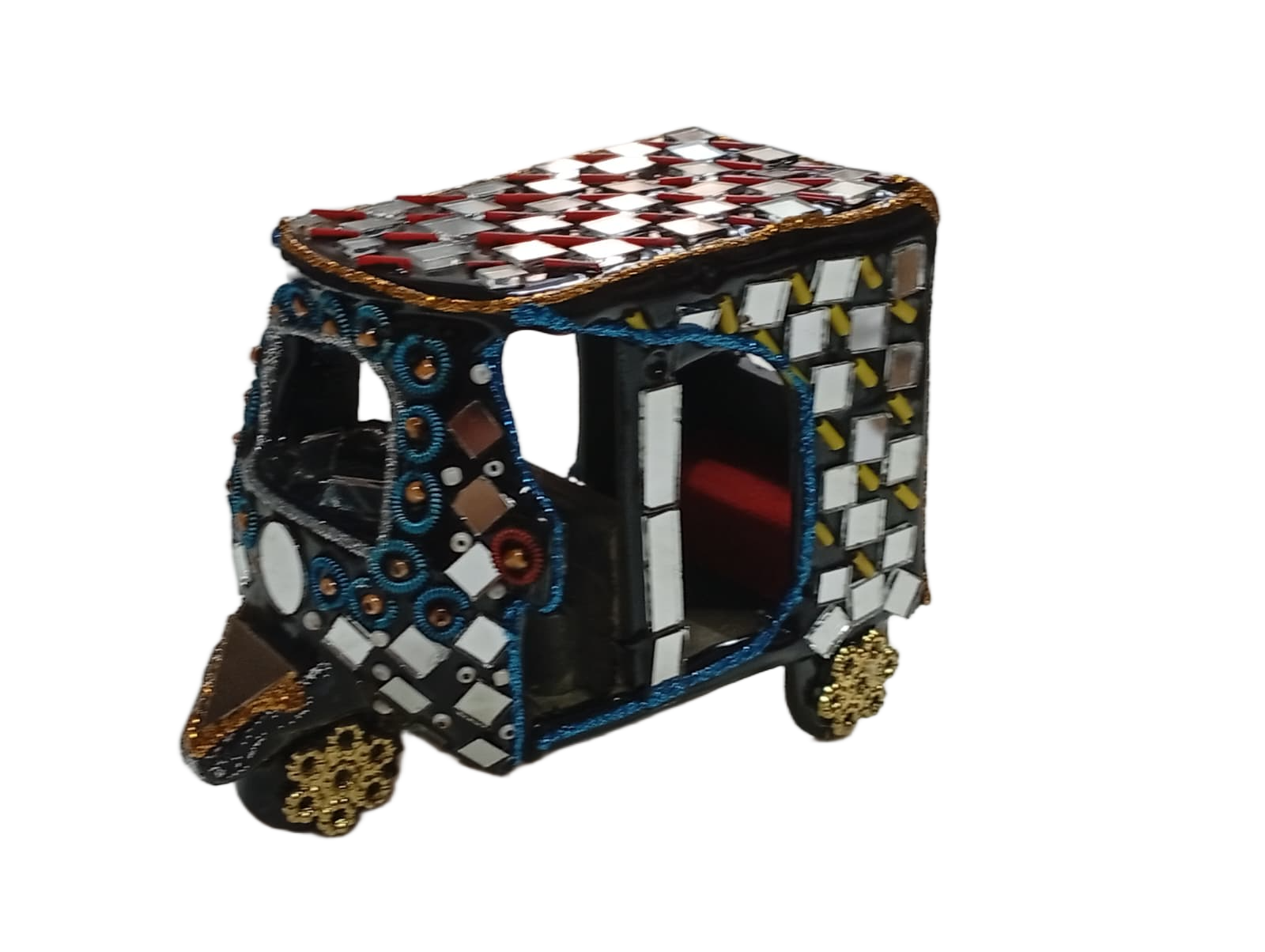 Decorative Mirror Work Rickshaw (L-10cm, W-5cm, H-7.5cm) - Image 2