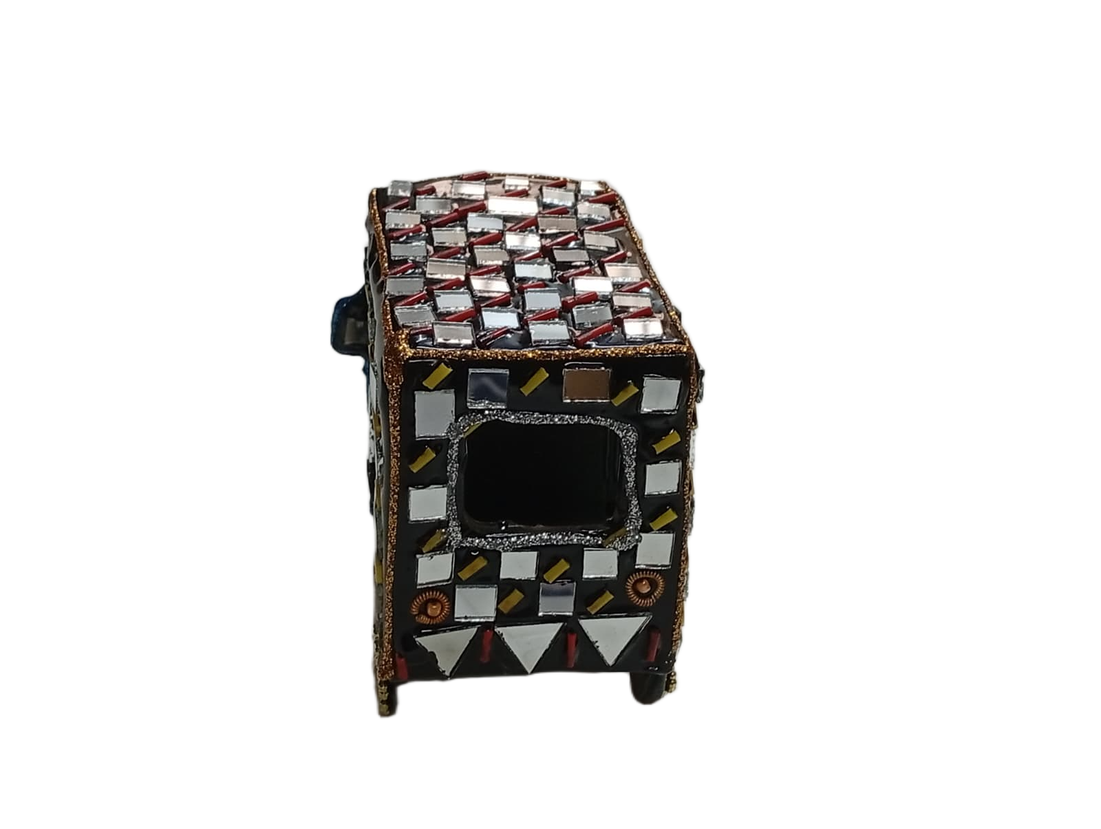 Decorative Mirror Work Rickshaw (L-10cm, W-5cm, H-7.5cm) - Image 4