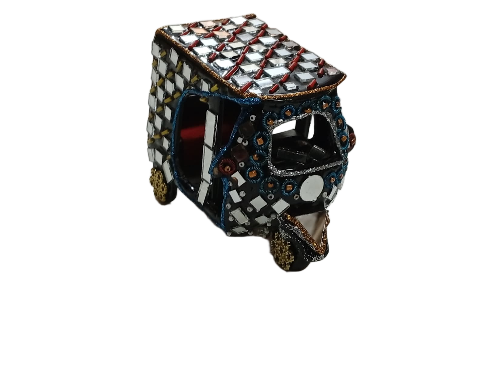 Decorative Mirror Work Rickshaw (L-10cm, W-5cm, H-7.5cm) - Image 5