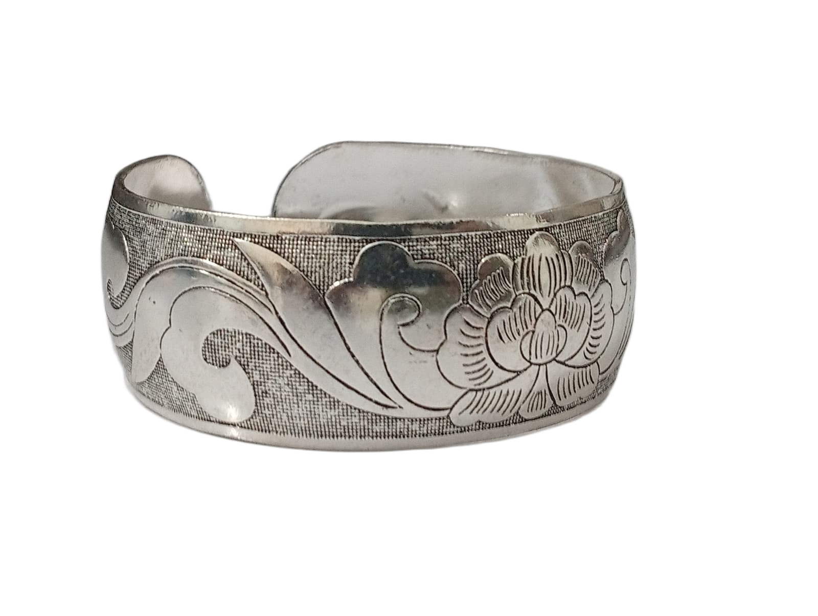 Handcrafted Traditional Floral Engraved Metal Cuff Bracelet - Image 4