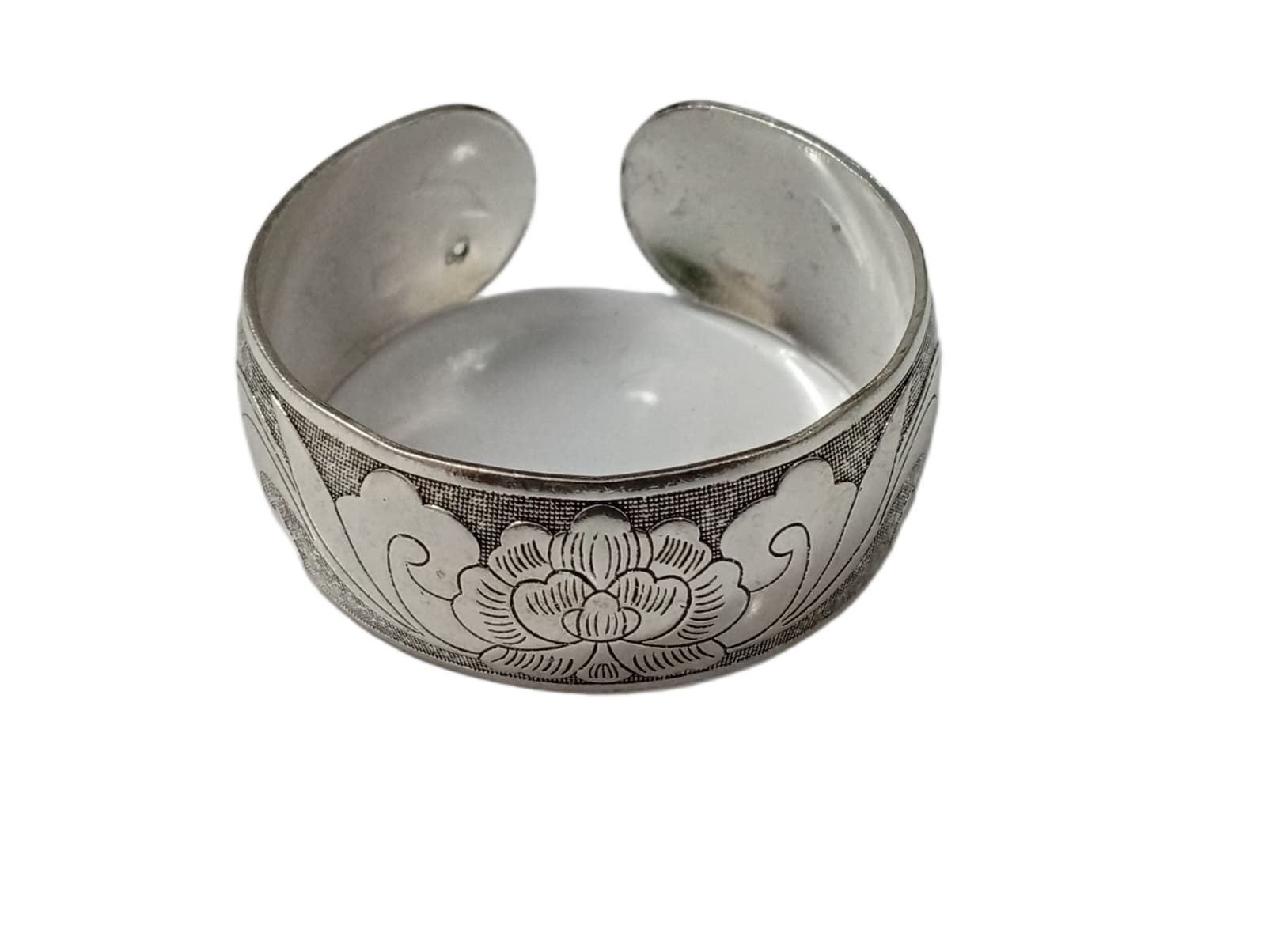 Handcrafted Traditional Floral Engraved Metal Cuff Bracelet - Image 5