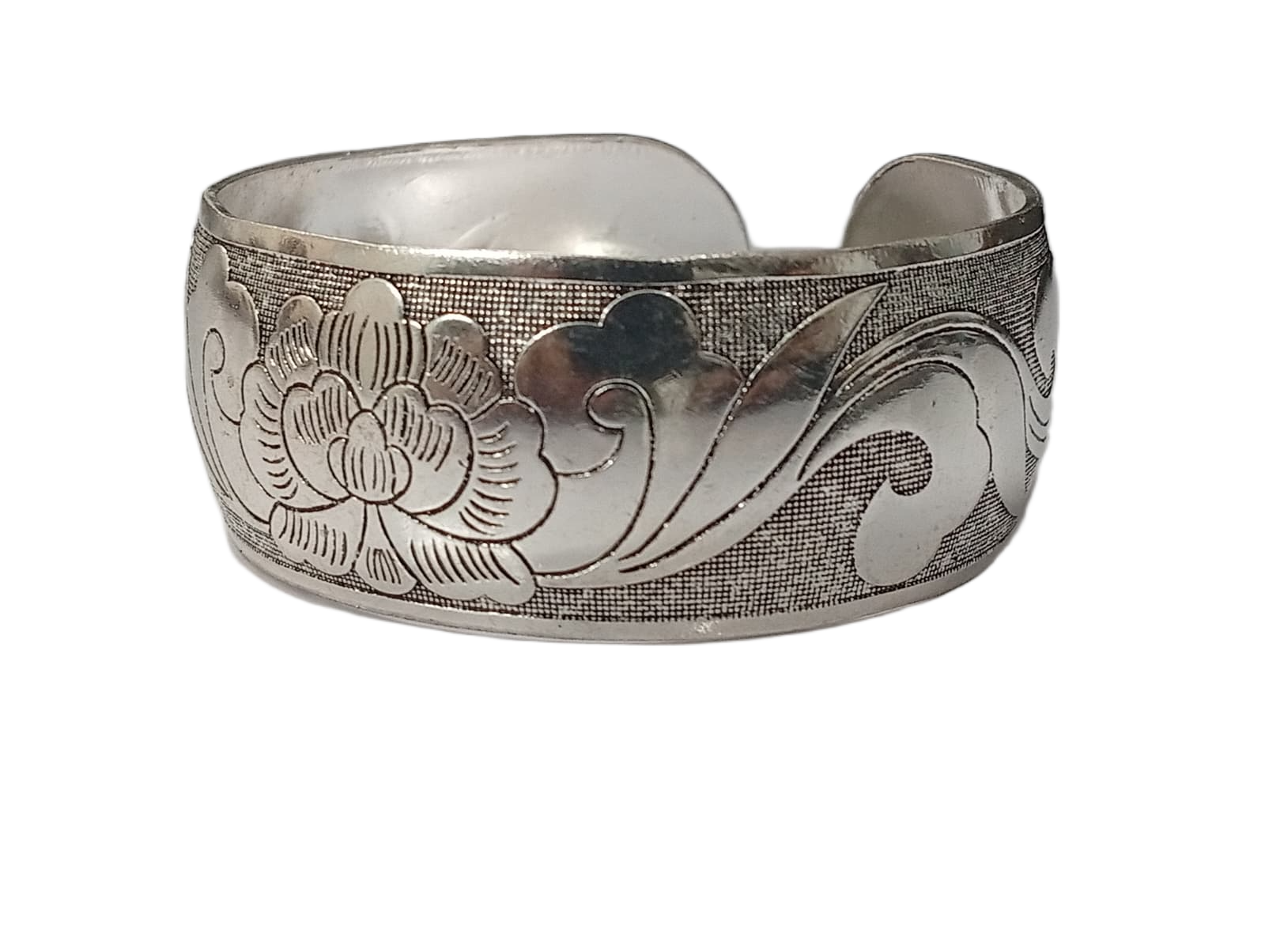Handcrafted Traditional Floral Engraved Metal Cuff Bracelet - Image 6