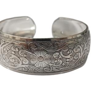 Handcrafted Traditional Floral Engraved Metal Cuff Bracelet