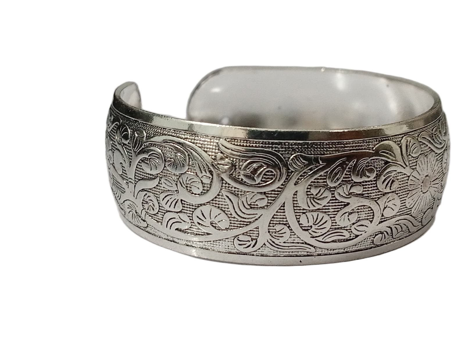 Handcrafted Traditional Floral Engraved Metal Cuff Bracelet - Image 5