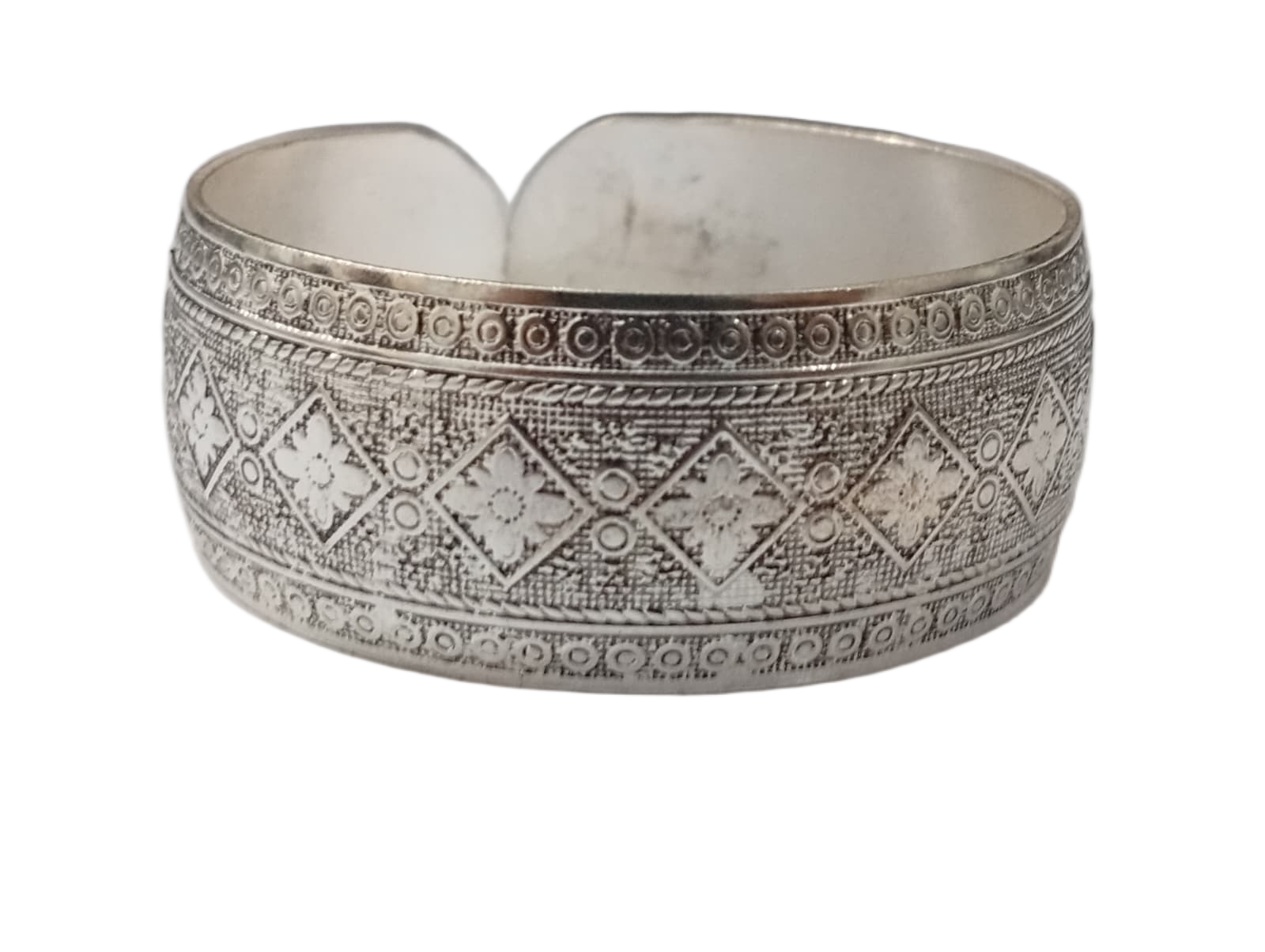 Handcrafted Traditional Floral Engraved Metal Cuff Bracelet - Image 2
