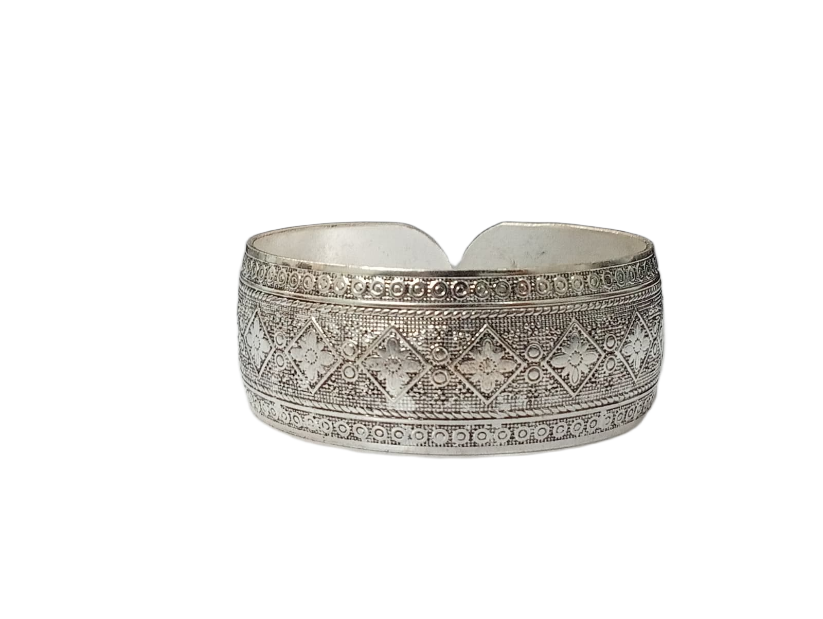 Handcrafted Traditional Floral Engraved Metal Cuff Bracelet - Image 3
