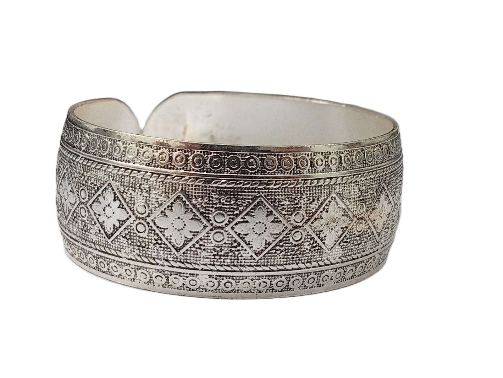 Handcrafted Traditional Floral Engraved Metal Cuff Bracelet - Image 4