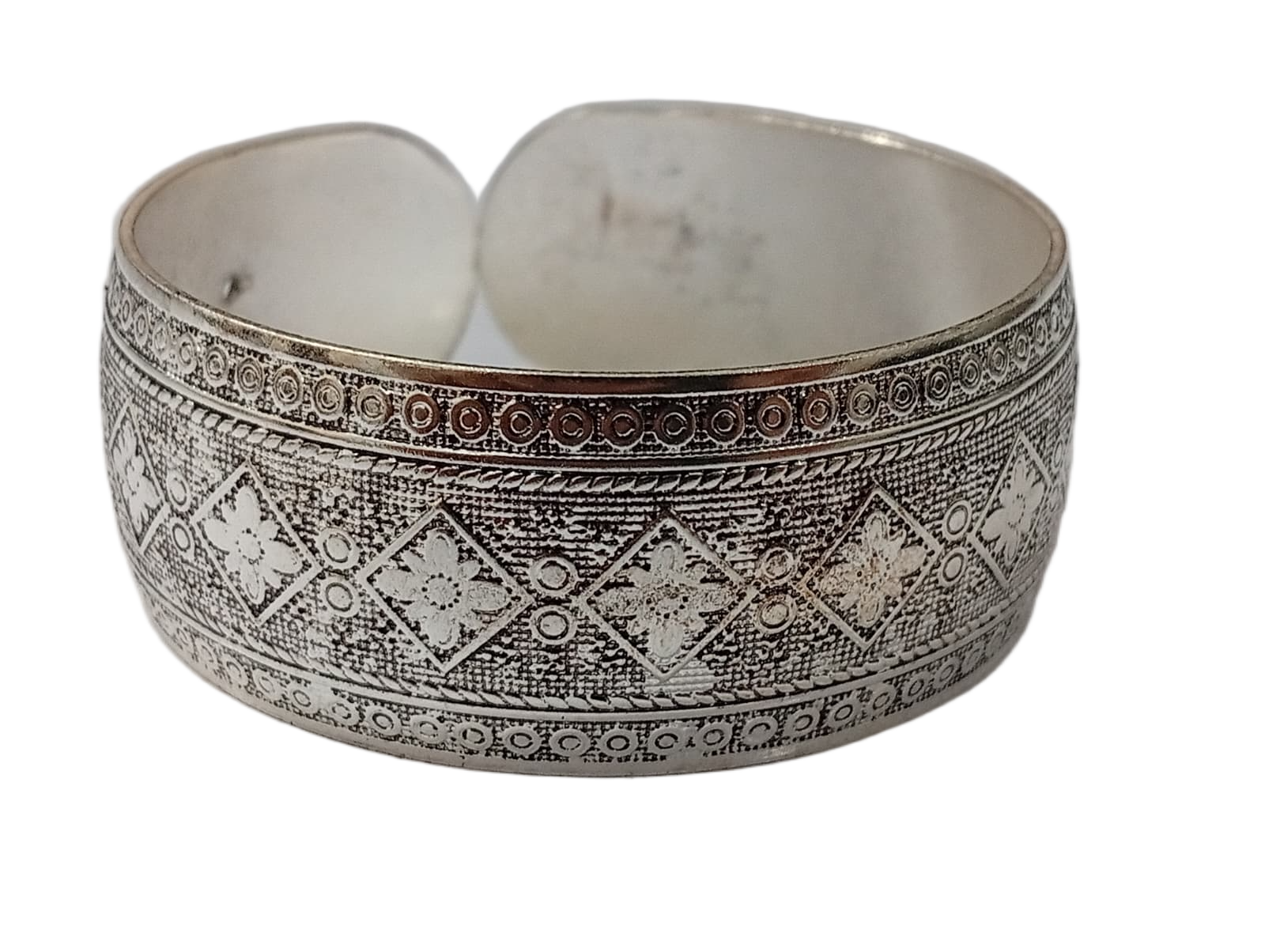 Handcrafted Traditional Floral Engraved Metal Cuff Bracelet - Image 5