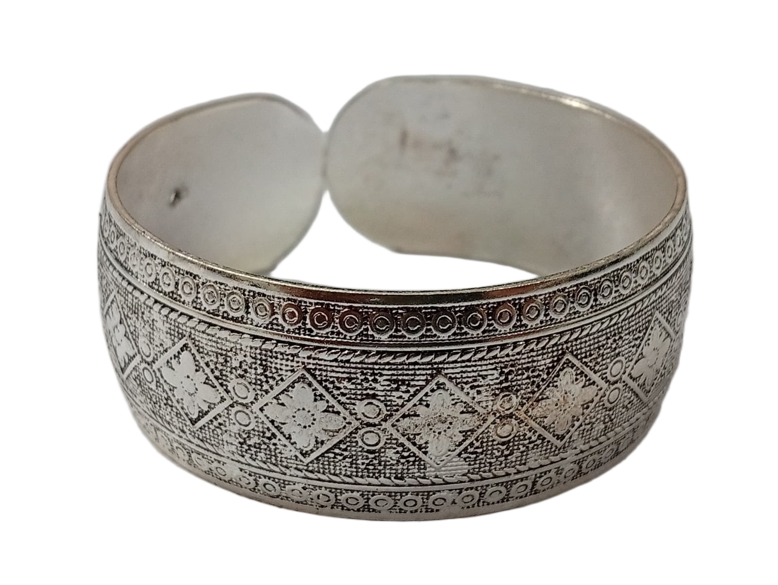 Handcrafted Traditional Floral Engraved Metal Cuff Bracelet - Image 6