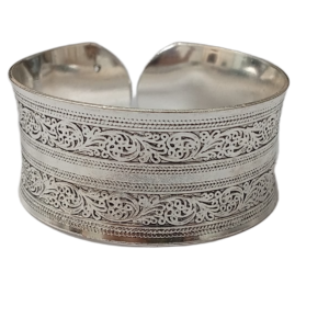 Handcrafted Traditional Floral Engraved Metal Cuff Bracelet