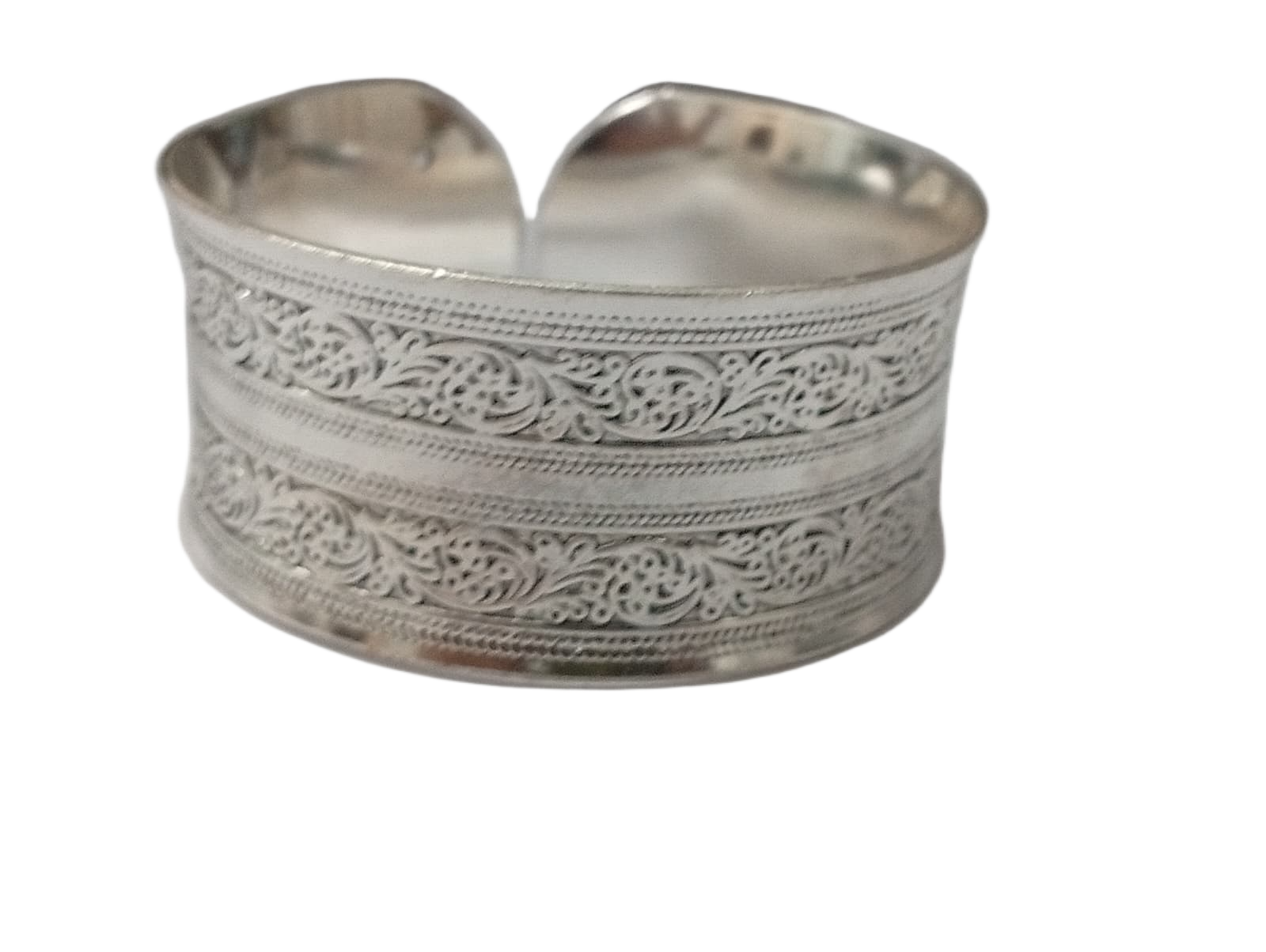 Handcrafted Traditional Floral Engraved Metal Cuff Bracelet - Image 4