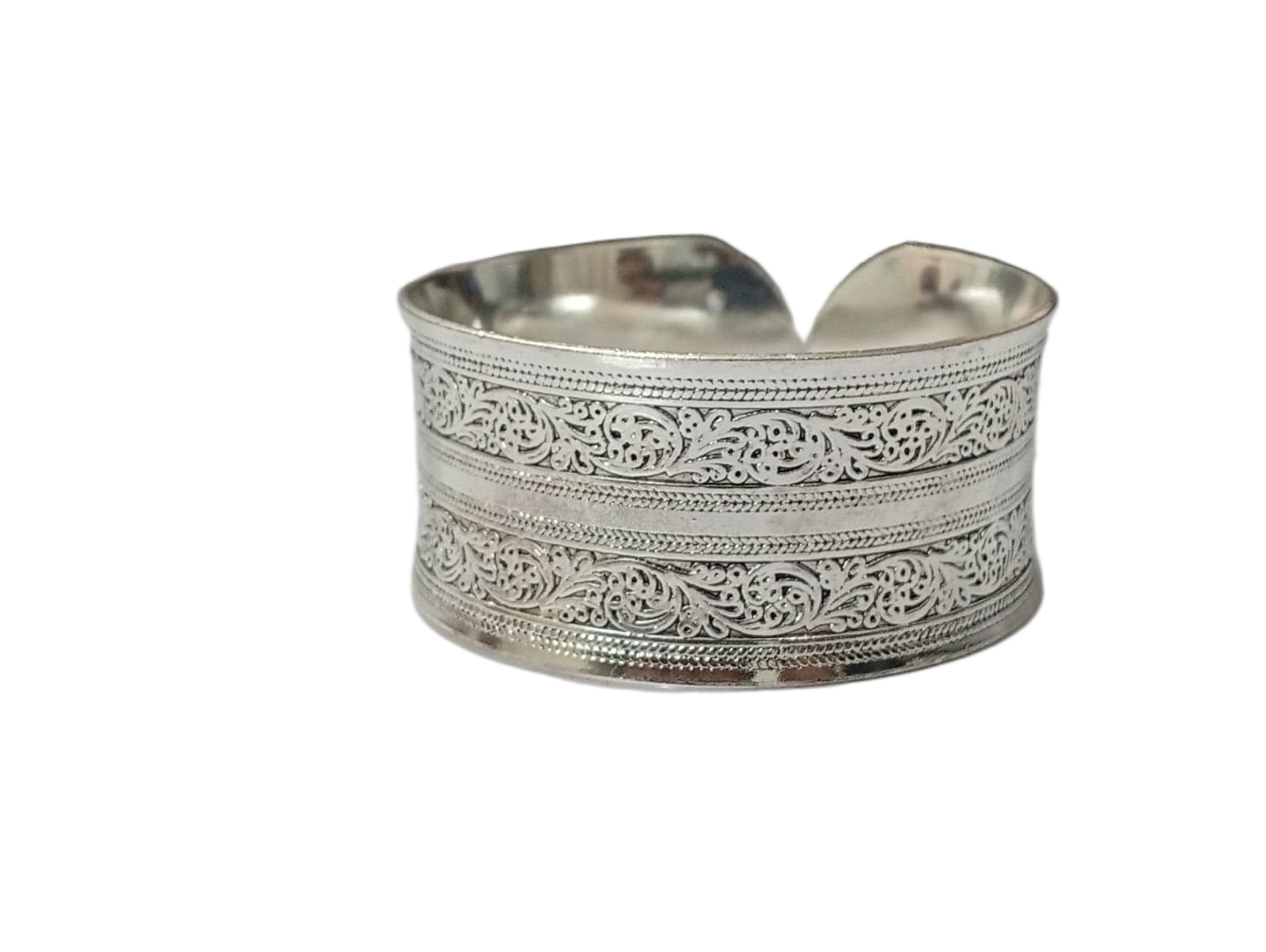 Handcrafted Traditional Floral Engraved Metal Cuff Bracelet - Image 5