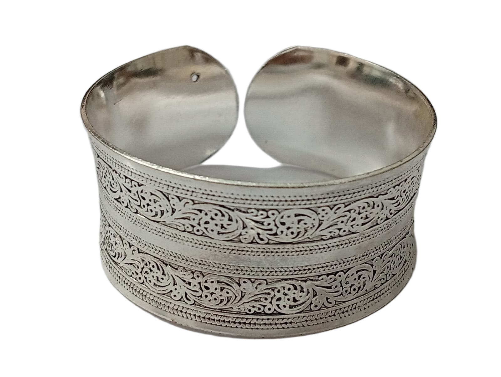 Handcrafted Traditional Floral Engraved Metal Cuff Bracelet - Image 6