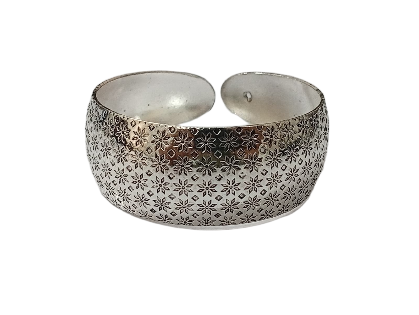 Handcrafted Traditional Floral Engraved Metal Cuff Bracelet - Image 2