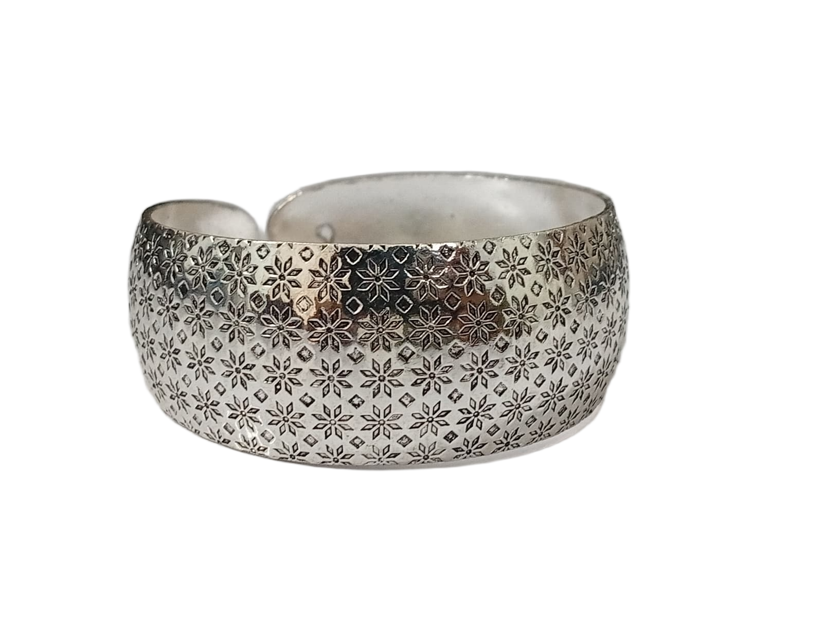 Handcrafted Traditional Floral Engraved Metal Cuff Bracelet - Image 3