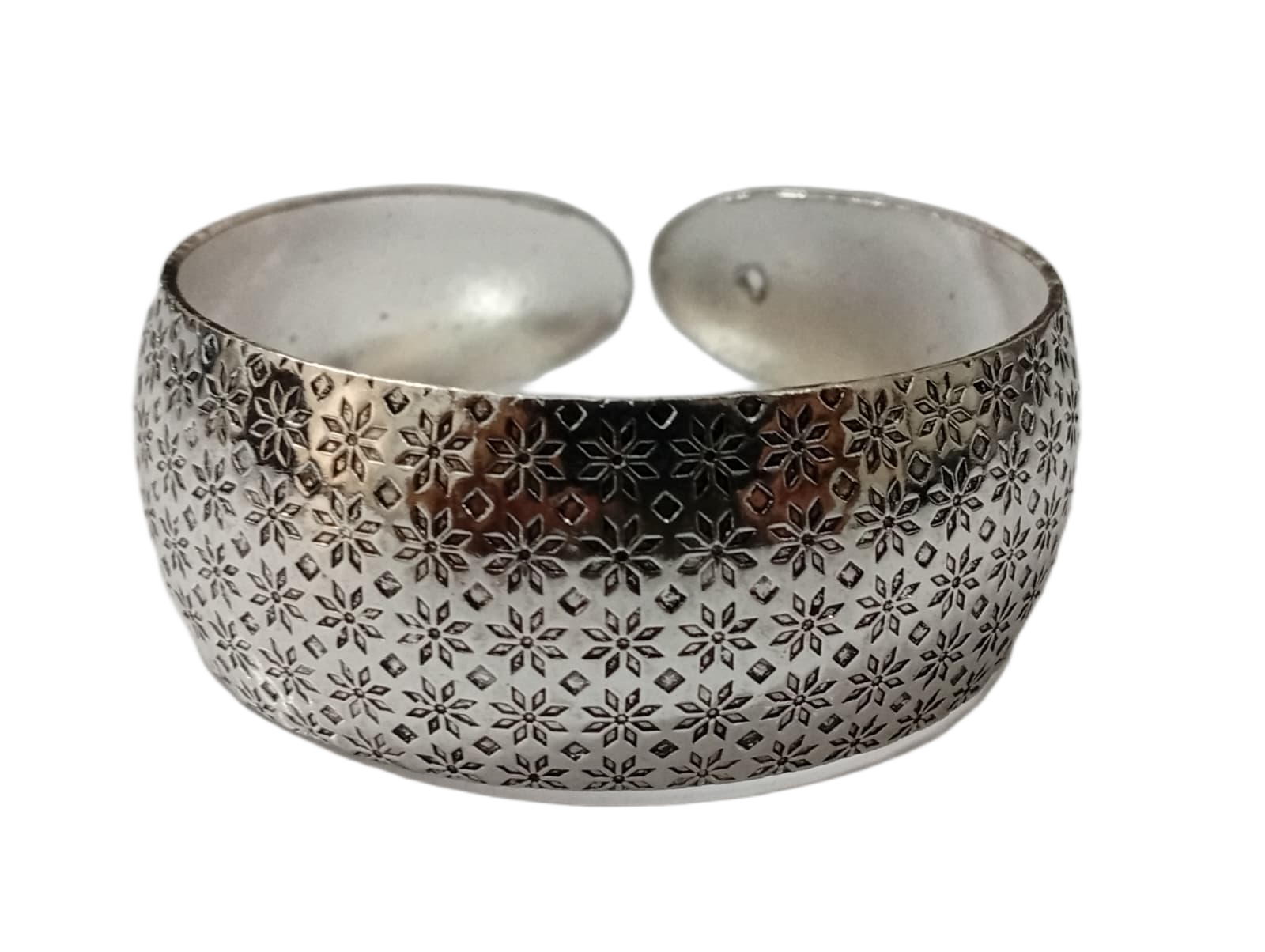 Handcrafted Traditional Floral Engraved Metal Cuff Bracelet - Image 4