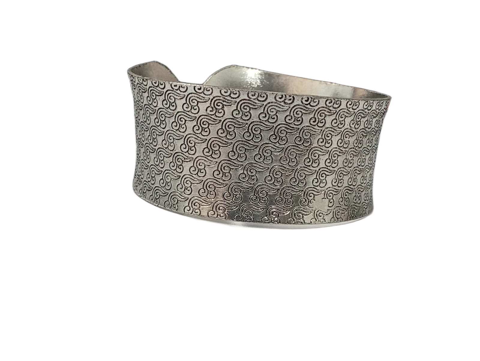 Handcrafted Traditional Floral Engraved Metal Cuff Bracelet - Image 2