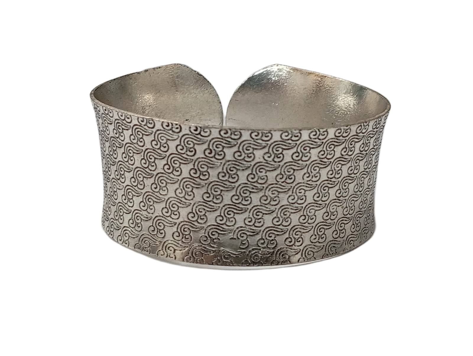 Handcrafted Traditional Floral Engraved Metal Cuff Bracelet - Image 3