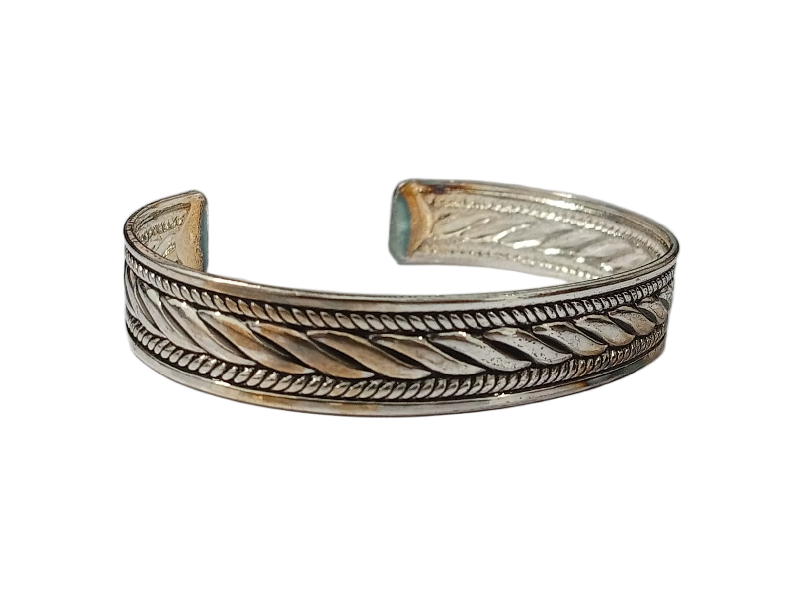 Handcrafted Traditional Floral Engraved Metal Cuff Bracelet - Image 2