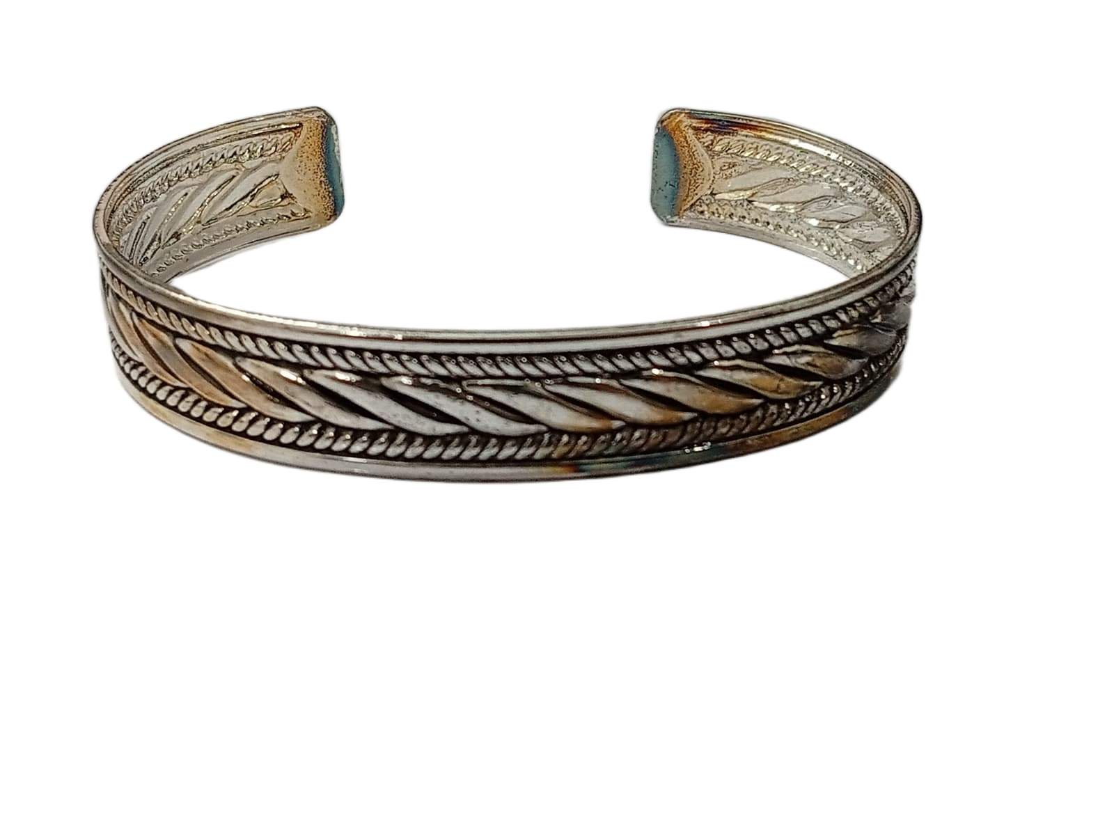 Handcrafted Traditional Floral Engraved Metal Cuff Bracelet - Image 3