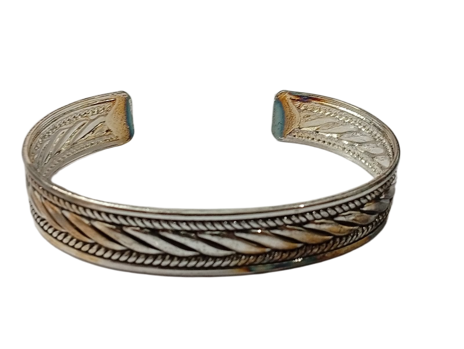 Handcrafted Traditional Floral Engraved Metal Cuff Bracelet - Image 4