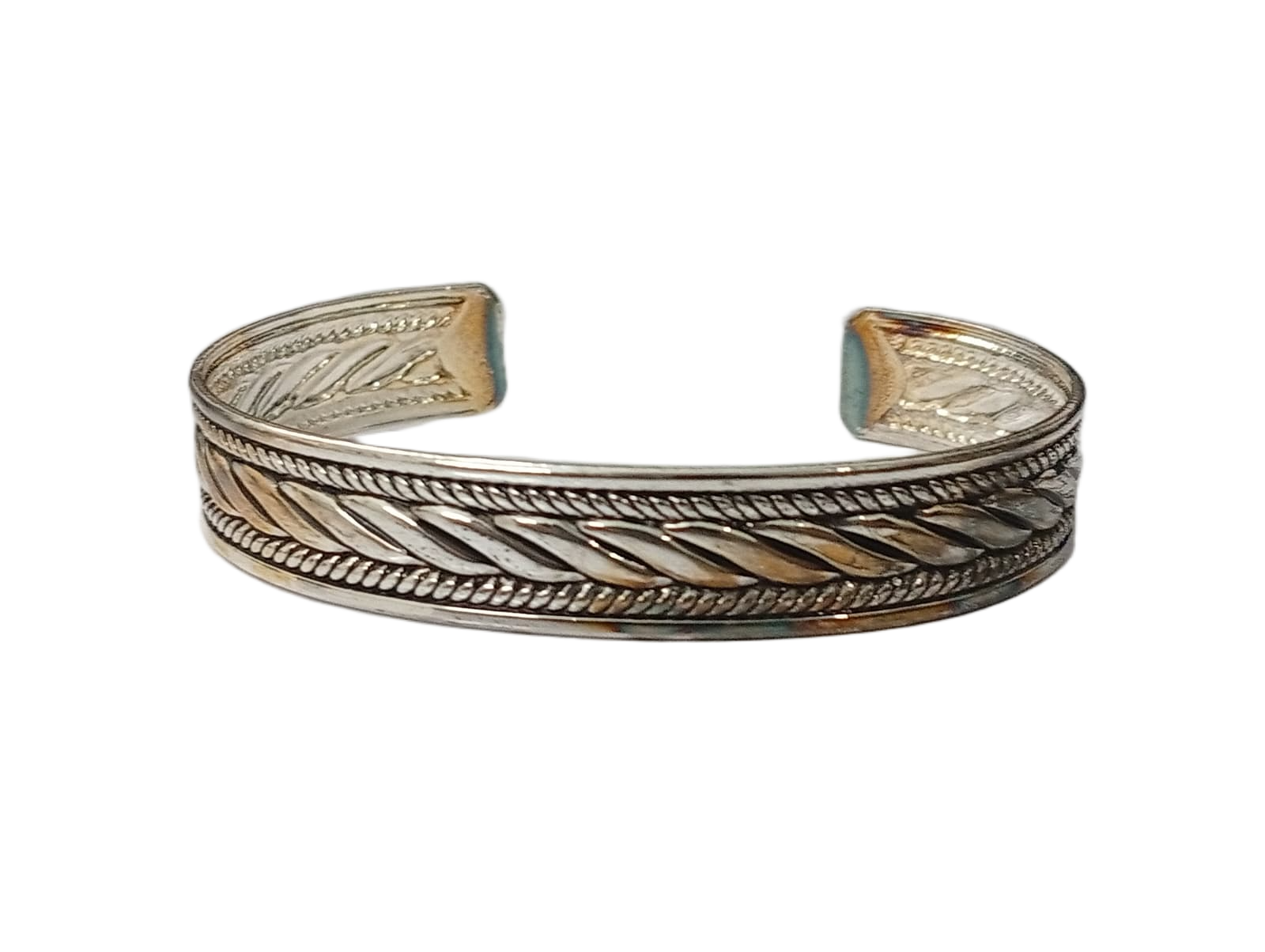 Handcrafted Traditional Floral Engraved Metal Cuff Bracelet - Image 5