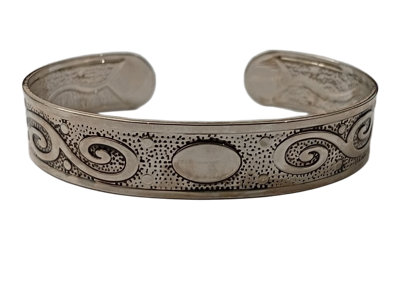 Handcrafted Traditional Floral Engraved Metal Cuff Bracelet - Image 2