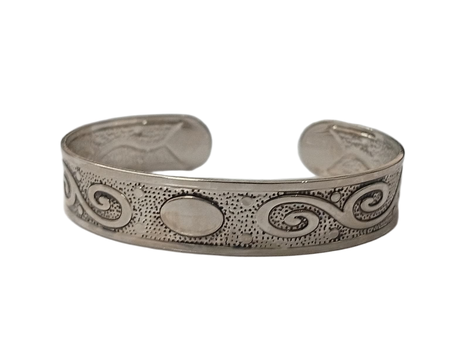 Handcrafted Traditional Floral Engraved Metal Cuff Bracelet - Image 3