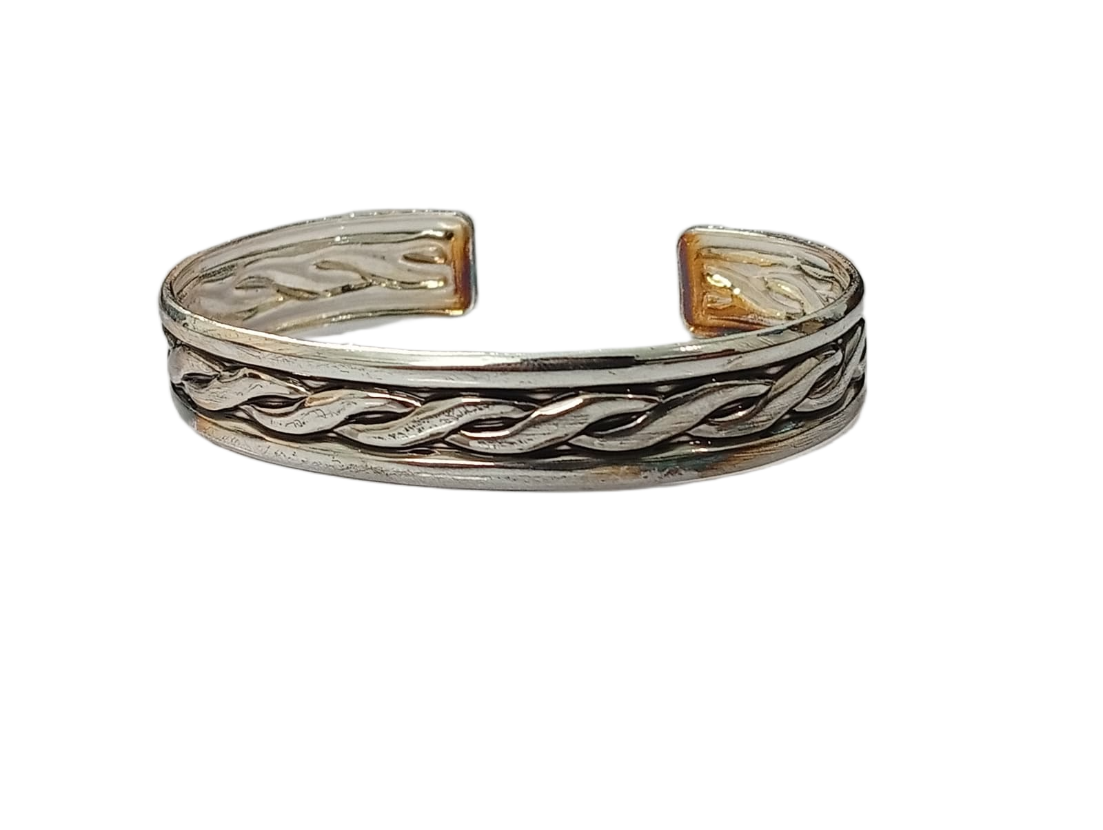 Handcrafted Traditional Floral Engraved Metal Cuff Bracelet - Image 2