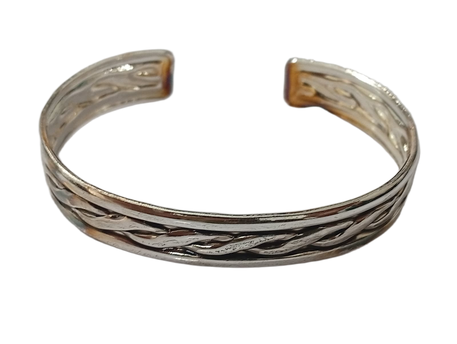 Handcrafted Traditional Floral Engraved Metal Cuff Bracelet - Image 3