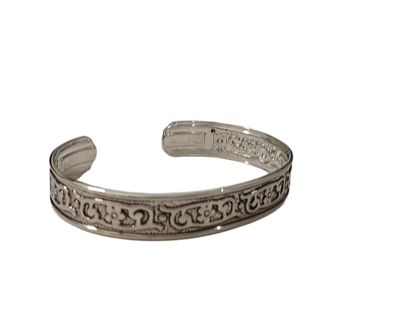 Handcrafted Traditional Floral Engraved Metal Cuff Bracelet - Image 2
