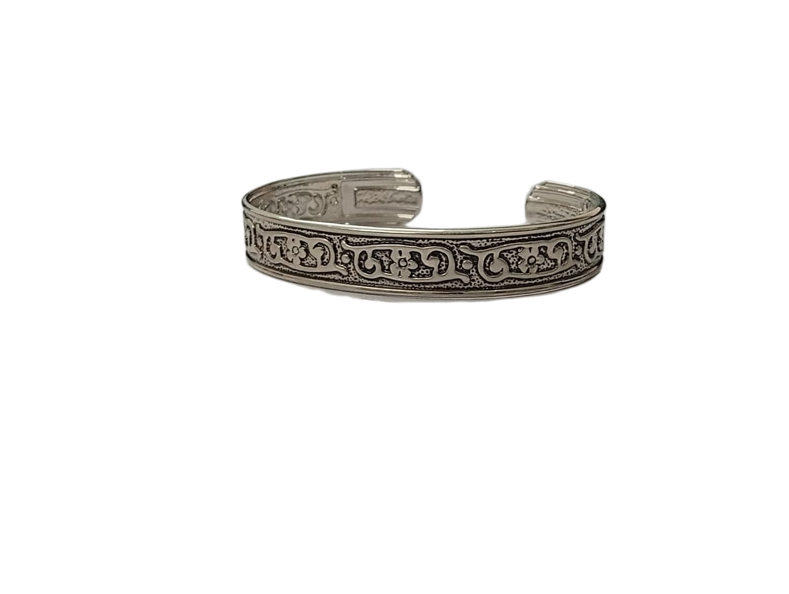 Handcrafted Traditional Floral Engraved Metal Cuff Bracelet - Image 3