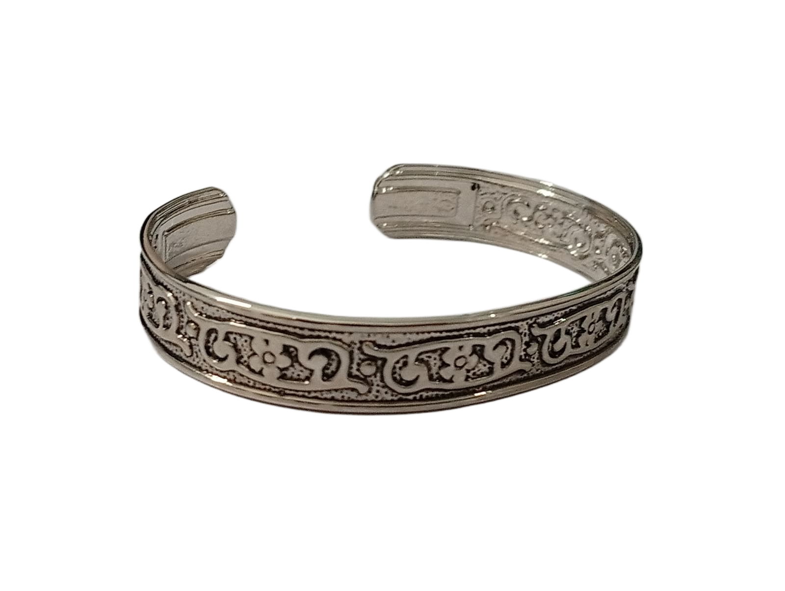 Handcrafted Traditional Floral Engraved Metal Cuff Bracelet - Image 5