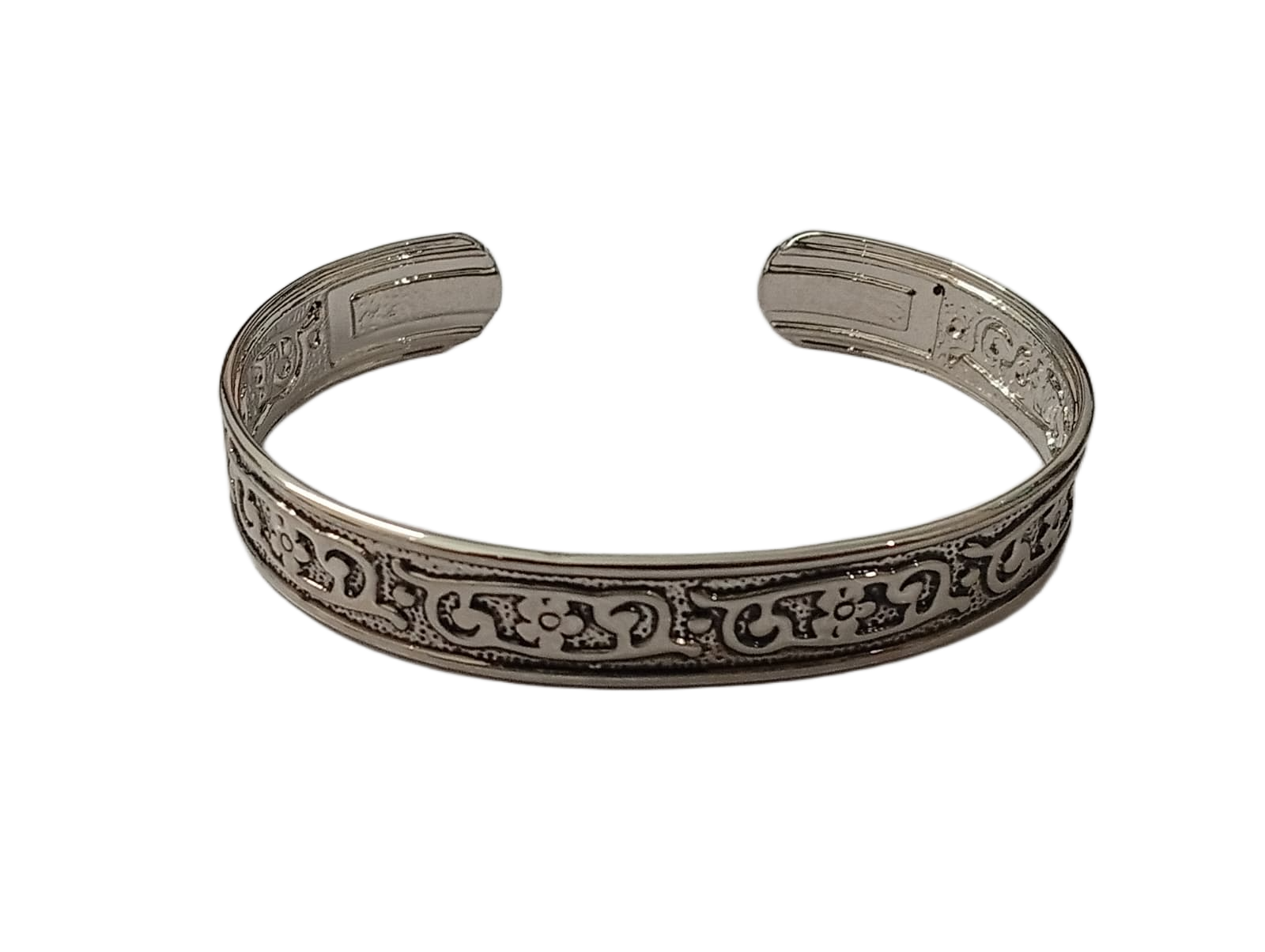 Handcrafted Traditional Floral Engraved Metal Cuff Bracelet - Image 6