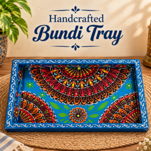 Handcrafted Bundi Decorative Serving Tray – Length: 24 cm × Width: 14 cm