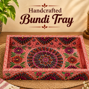 Handcrafted Bundi Decorative Serving Tray – Length: 24 cm × Width: 14 cm