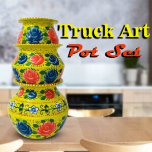 Truck Art Pot Set/Pakistani Hand Painted Matki Set/Truck Art Pakistan Home Decoration Handi Set/Pakistani Handicraft/Best Gift Item (3 pcs)