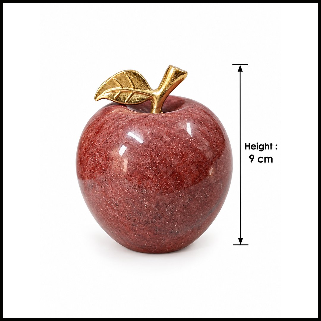 Elegant Onyx Stone Apple Decor with Golden Leaf (Size: 9 cm)