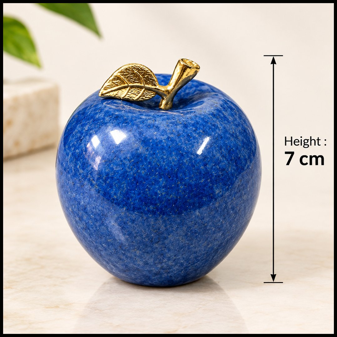 Elegant Onyx Stone Apple Decor with Golden Leaf (Size: 7 cm)