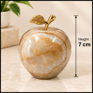Elegant Onyx Stone Apple Decor with Golden Leaf (Size: 7 cm)
