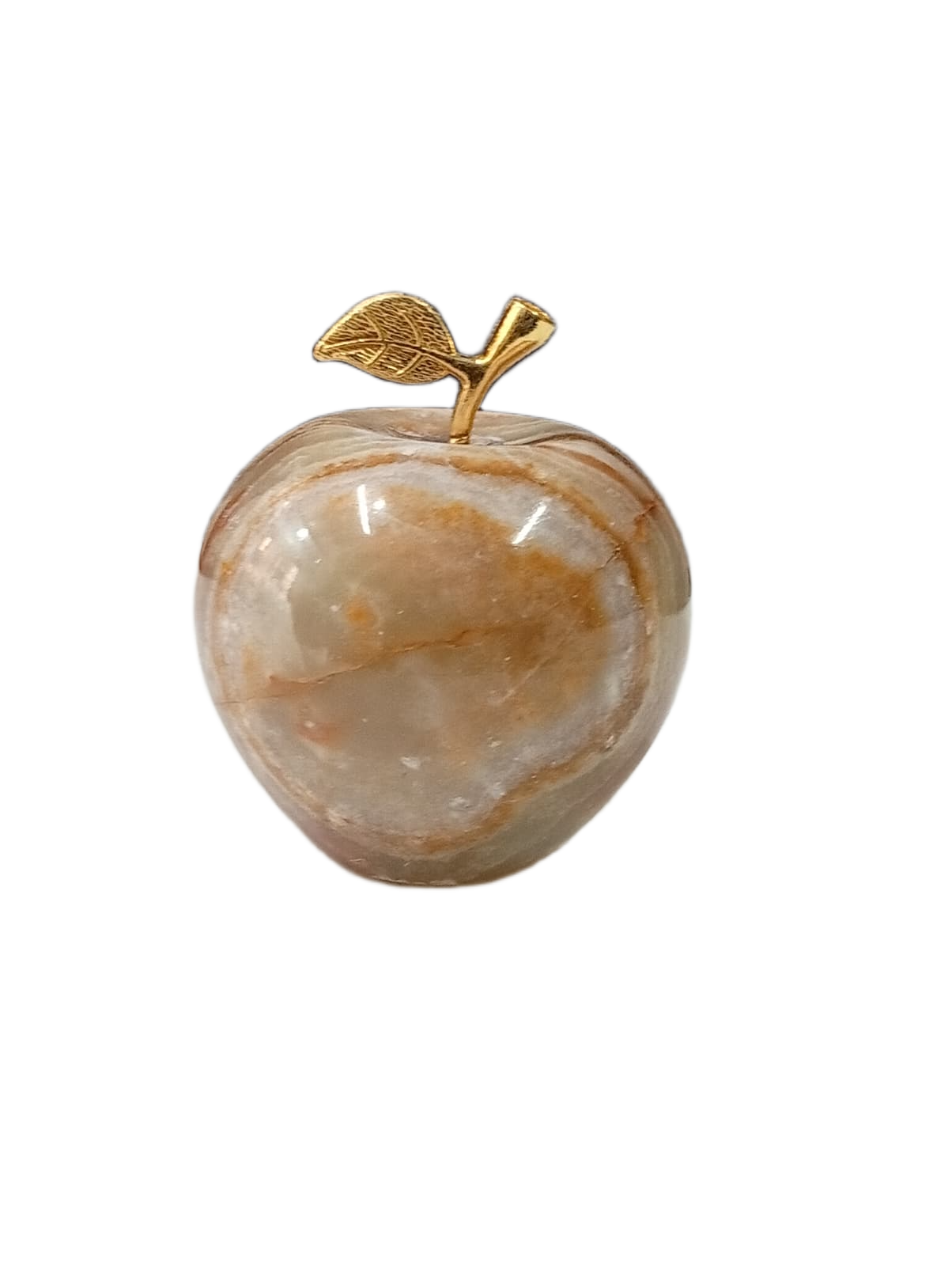 Elegant Onyx Stone Apple Decor with Golden Leaf (Size: 7 cm) - Image 4