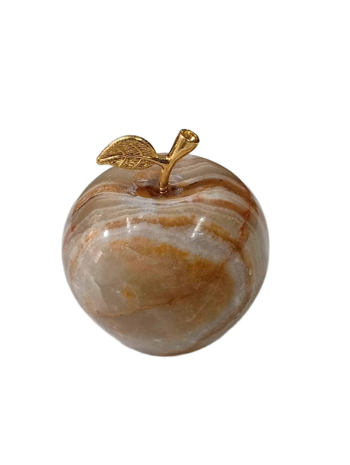 Elegant Onyx Stone Apple Decor with Golden Leaf (Size: 7 cm) - Image 3